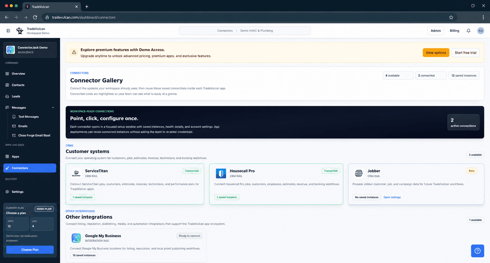 TradeVulcan connector gallery supporting local presence and customer system integrations