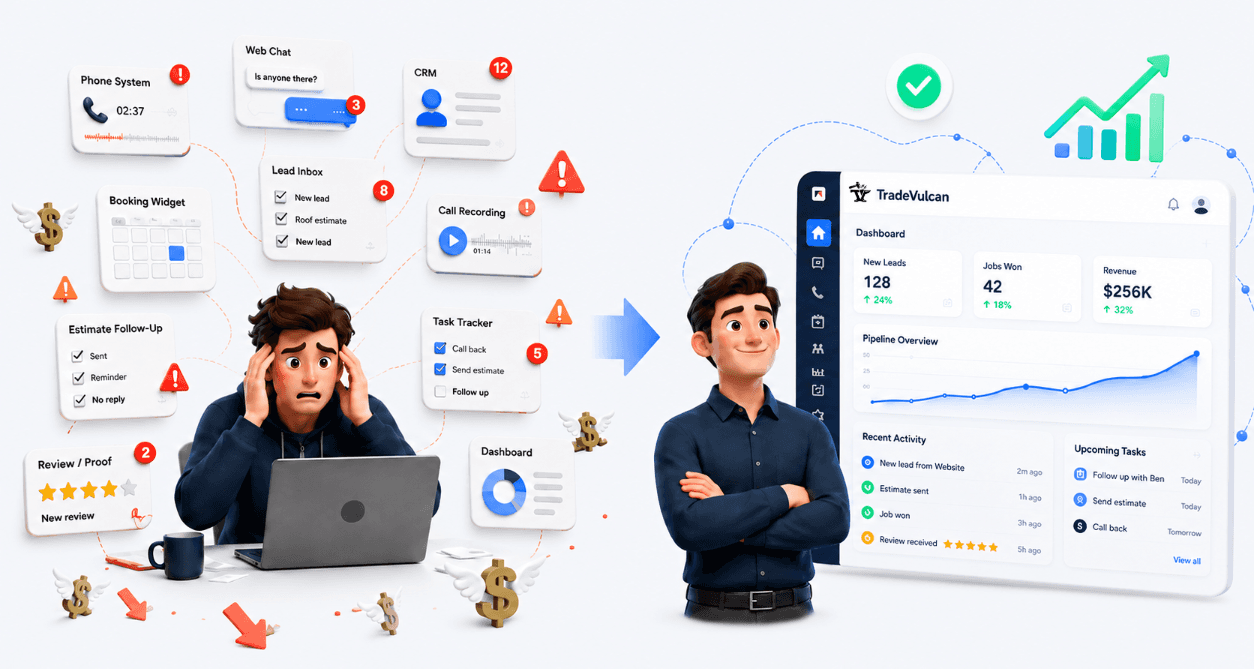 TradeVulcan command center interface connecting home-service customer activity