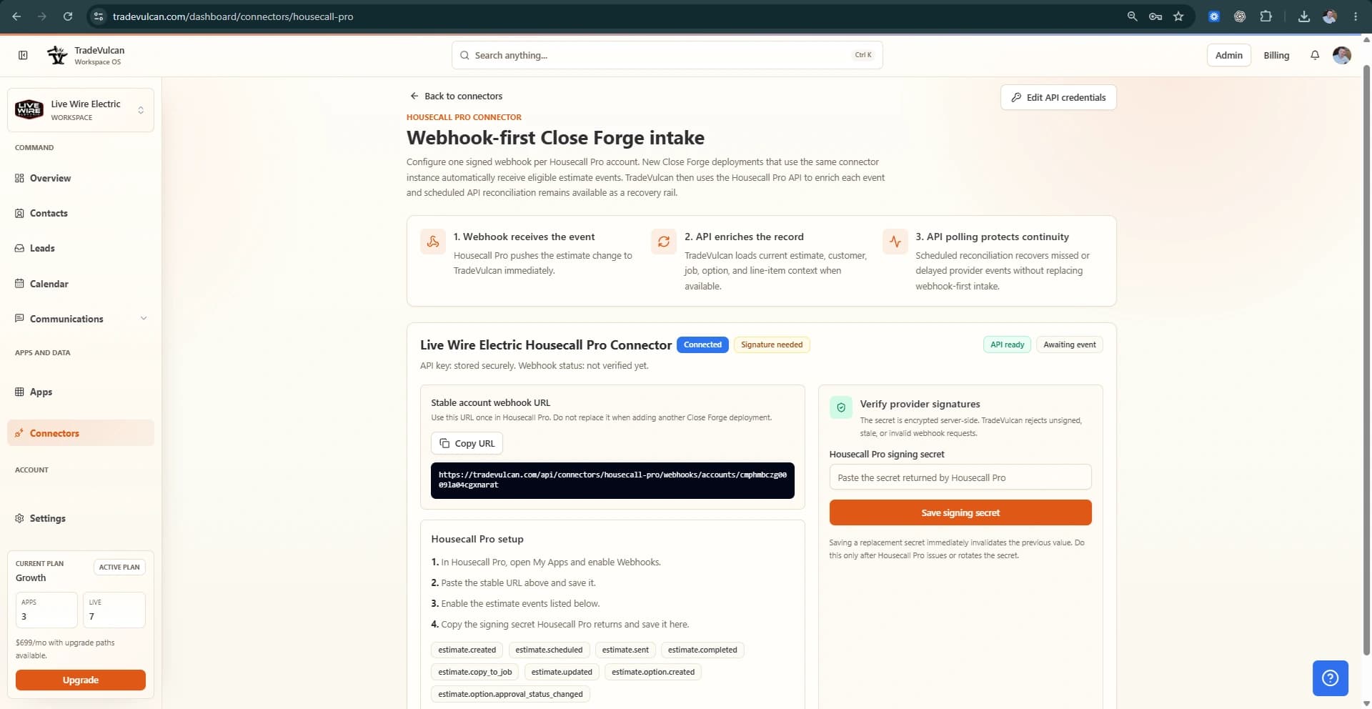 TradeVulcan connector setup supporting local-presence workflows