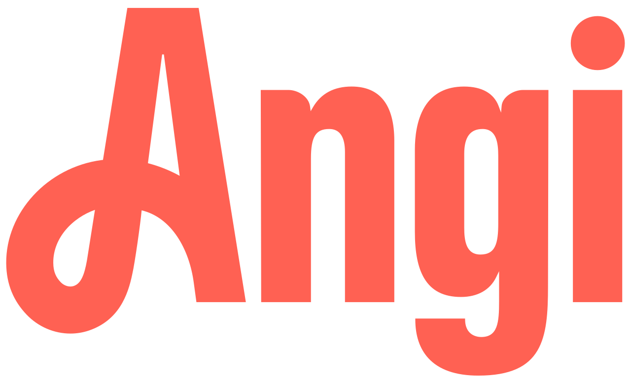 Angi wordmark in coral red on a transparent background.