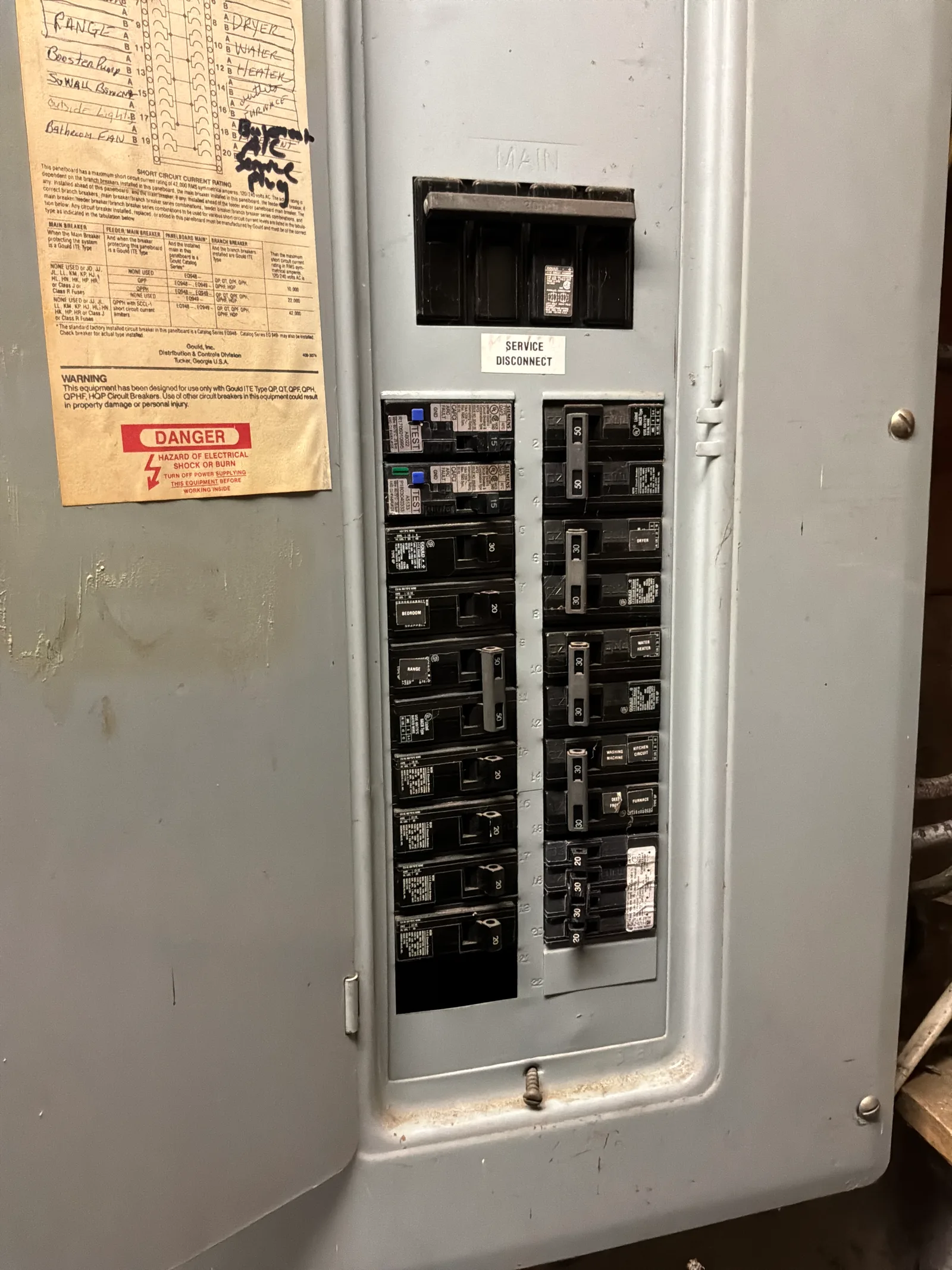 Electrical panel associated with a Seattle EV charger electrical service visit