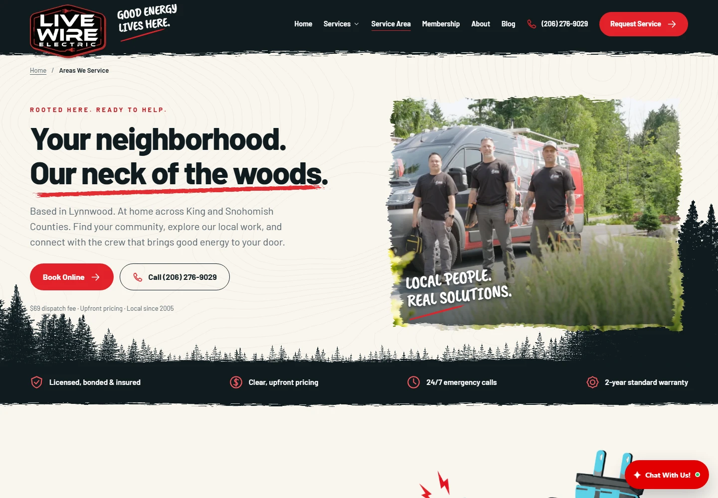 Actual Live Wire Electric service-area page and local community navigation